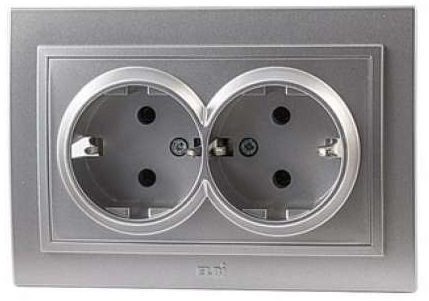 Розетка двойная скрытая с заземлением EL-BI Zena серебро (500-011020-907) купить в Мастак Розетка двойная скрытая с заземлением EL-BI Zena серебро (500-011020-907) купить в сети строительных магазинов Мастак