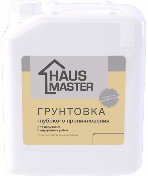 Грунтовка ВД HAUS MASTER глубокого проникновения бесцветная 2 л купить в сети строительных магазинов Мастак