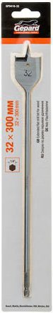 Сверло по дереву перьевое 32х300 мм GEPARD удлиненное (GP0416-32) купить в сети строительных магазинов Мастак