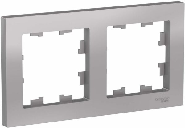 Рамка двухместная SCHNEIDER ELECTRIC AtlasDesign алюминий (ATN000302) купить в сети строительных магазинов Мастак