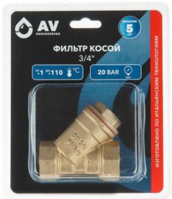 Фильтр косой латунный 3/4" AV ENGINEERING (AVE3680134) купить в сети строительных магазинов Мастак