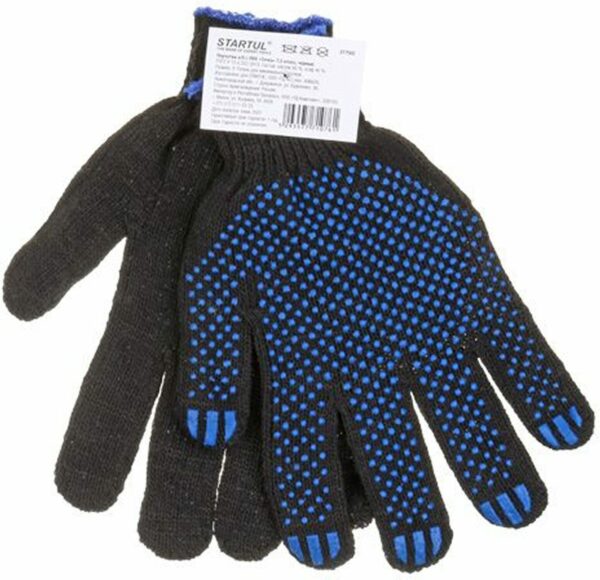 Перчатки хлопчатобумажные с ПВХ-покрытием Точка STARTUL черные размер 9 (ST7502) купить в сети строительных магазинов Мастак