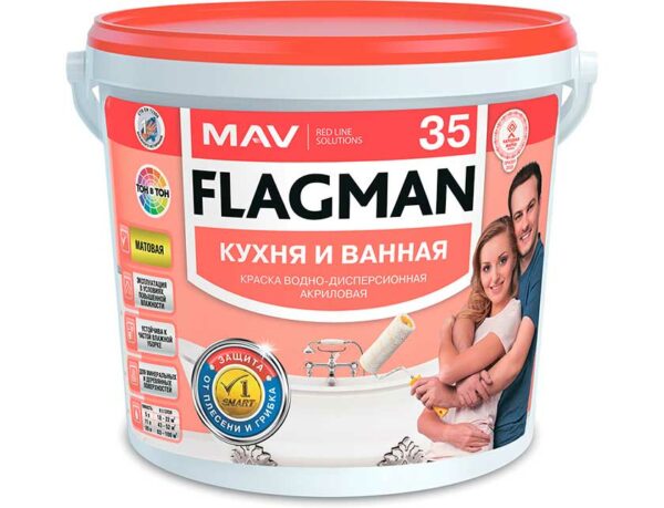 Краска ВД FLAGMAN 35 кухня и ванная база TR матовая 1 л купить в сети строительных магазинов Мастак