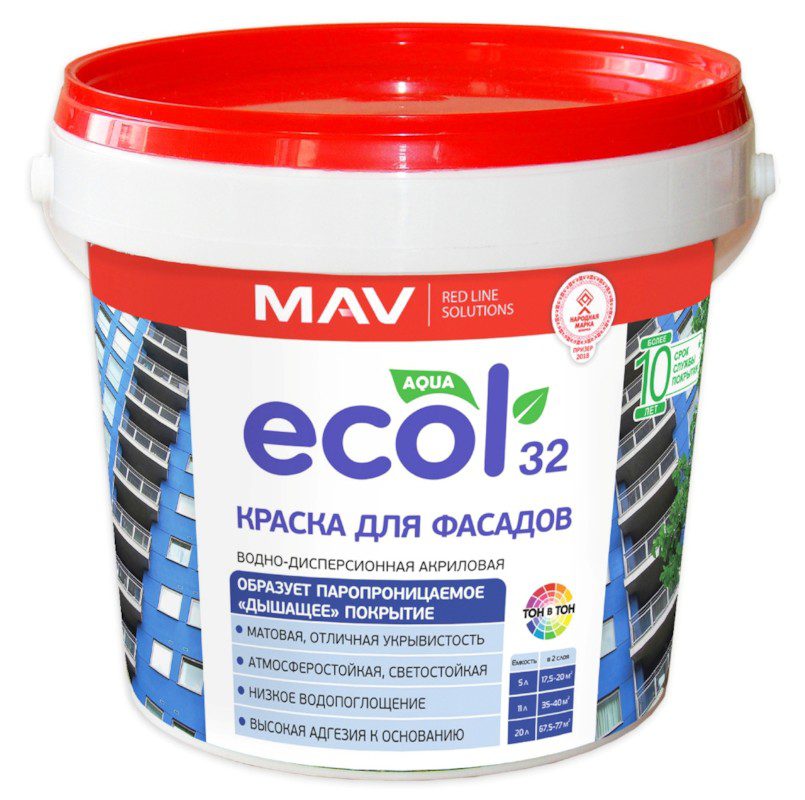 Краска ВД акриловая ECOL 32 для фасада белая 5 л купить в Мастак Краска ВД акриловая ECOL 32 для фасада белая 5 л купить в сети строительных магазинов Мастак