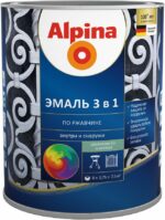 Эмаль алкидно-уретановая ALPINA По ржавчине 3 в 1 черный 0