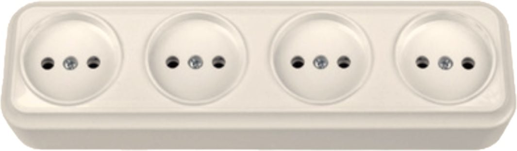 Розетка четверная наружная BYLECTRICA Вариант бежевая (РА16-0181 бежевый) купить в сети строительных магазинов Мастак