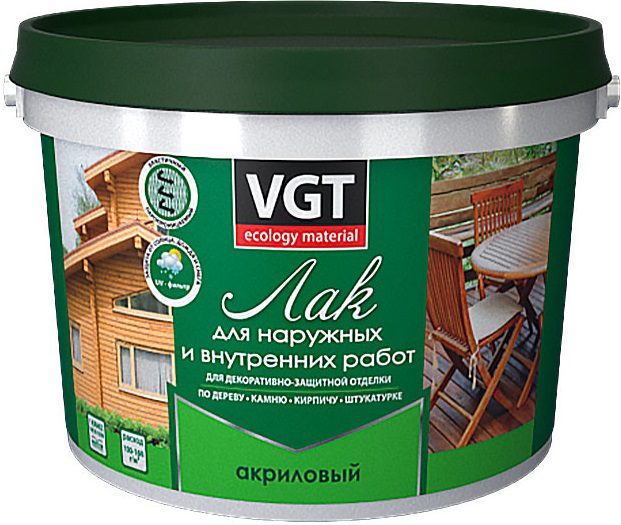 Лак акриловый VGT для наружных и внутренних работ Глянцевый бесцветный 0 Лак акриловый VGT для наружных и внутренних работ Глянцевый бесцветный 0