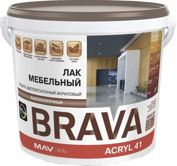 Лак акриловый BRAVA ACRYL 41 ВД-АК-2041 полуглянцевый бесцветный 1 л купить в сети строительных магазинов Мастак