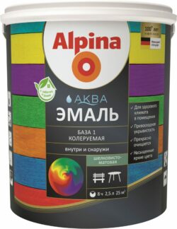 Эмаль акриловая ALPINA Аква Колеруемая белый База 1 2