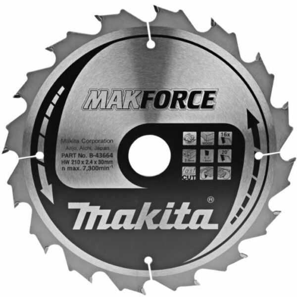 Диск пильный 210х30 мм 16 зубьев MAKITA Makforce (B-43664) купить в сети строительных магазинов Мастак