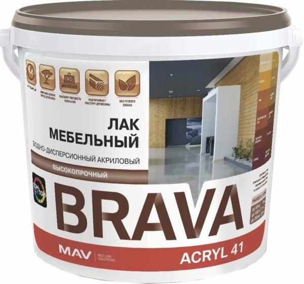 Лак акриловый BRAVA ACRYL 41 ВД-АК-2041 полуматовый бесцветный 1 л купить в сети строительных магазинов Мастак