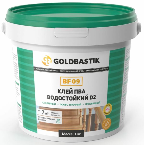 Клей ПВА столярный GOLDBASTIK Водостойкий D2 1 кг (BF 09) купить в сети строительных магазинов Мастак