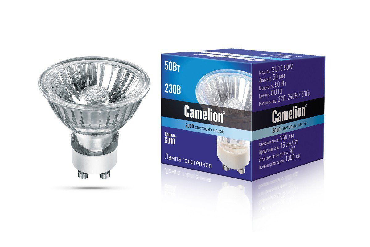 Лампа галогенная с защитным стеклом GU10 50 Вт CAMELION купить в Мастак Лампа галогенная с защитным стеклом GU10 50 Вт CAMELION купить в сети строительных магазинов Мастак