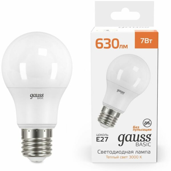 Лампа светодиодная Е27 Gauss Basic A60 7 Вт 3000K (10202172) купить в сети строительных магазинов Мастак