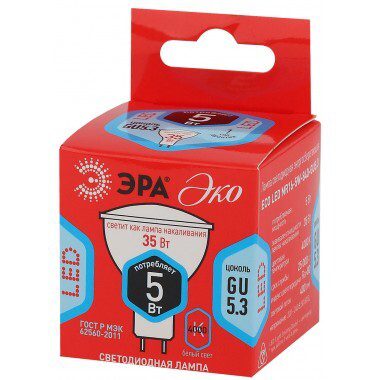 Лампа светодиодная GU5.3 ЭРА MR16 5 Вт 4000К купить в Мастак Лампа светодиодная GU5.3 ЭРА MR16 5 Вт 4000К купить в сети строительных магазинов Мастак