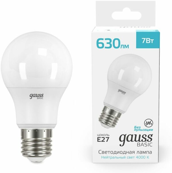 Лампа светодиодная Е27 Gauss Basic A60 7 Вт 4000K (10202272) купить в сети строительных магазинов Мастак