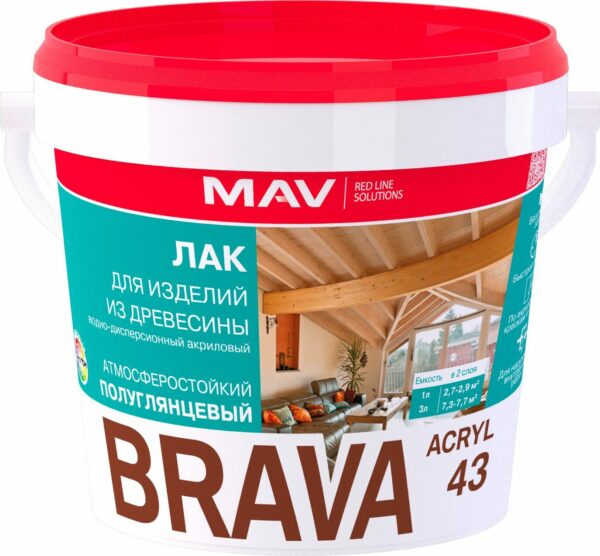 Лак акриловый BRAVA ACRYL 43 ВД-АК-1043 полуглянцевый 3 л купить в сети строительных магазинов Мастак