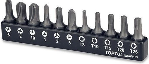 Набор бит TOPTUL 11 предметов (GAAV1103) купить в Мастак Набор бит TOPTUL 11 предметов (GAAV1103) купить в сети строительных магазинов Мастак