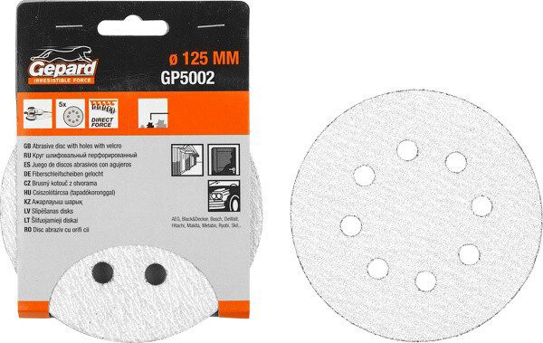 Шлифлист круглый самосцепляющийся 125 мм Р60 GEPARD 5 штук (GP5002-60) купить в Мастак Шлифлист круглый самосцепляющийся 125 мм Р60 GEPARD 5 штук (GP5002-60) купить в сети строительных магазинов Мастак