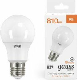 Лампа светодиодная Е27 GAUSS Basic A60 9 Вт 3000K (10202192) купить в сети строительных магазинов Мастак