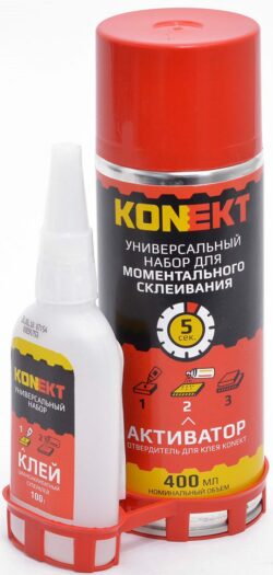 Суперклей KONEKT-100 двухкомпонентный (клей 100 г + отвердитель 400 мл) купить в сети строительных магазинов Мастак