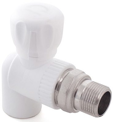 Кран шаровой ПП угловой для радиатора 25х3/4" белый РосТурПласт (27860) купить в Мастак Кран шаровой ПП угловой для радиатора 25х3/4" белый РосТурПласт (27860) купить в сети строительных магазинов Мастак
