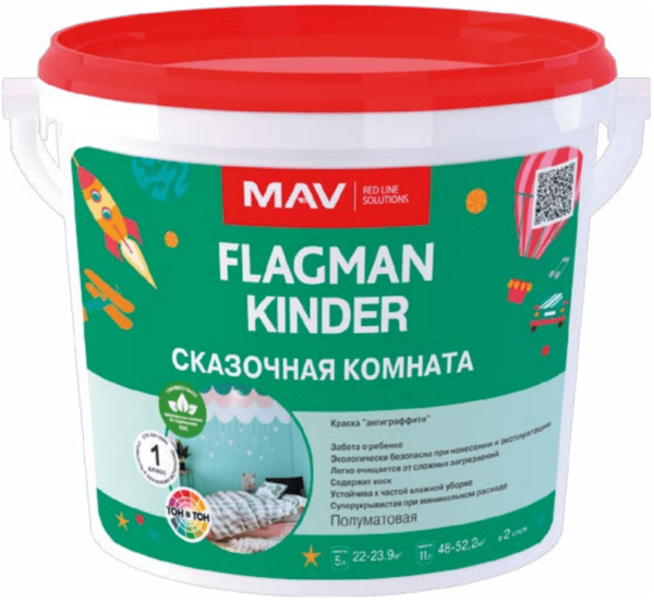 Краска ВД акриловая FLAGMAN KINDER интерьерная белая полуматовая 3 л купить в сети строительных магазинов Мастак