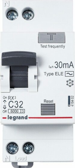 Дифавтомат LEGRAND RX3 6000 1P+N C32 тип AC 30мА (419402)  купить в сети строительных магазинов Мастак