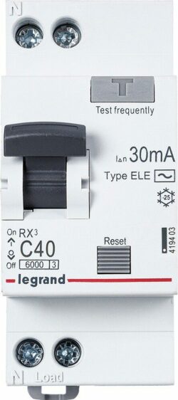 Дифавтомат LEGRAND RX3 6000 1P+N C40 тип AC 30мА (419403)  купить в сети строительных магазинов Мастак