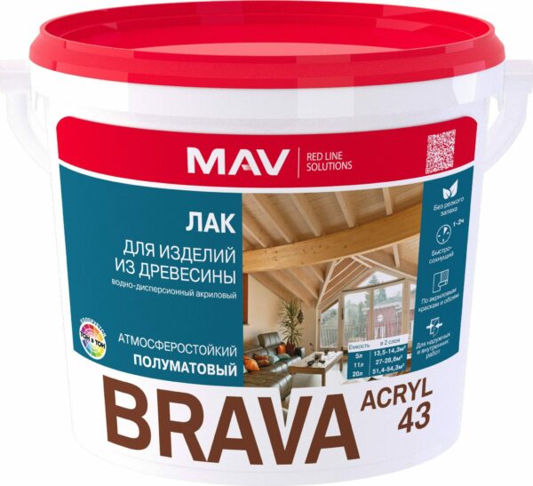 Лак акриловый BRAVA ACRYL 43 ВД-АК-1043 полуматовый 1 л купить в сети строительных магазинов Мастак