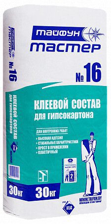 Клей для гипсокартона ТАЙФУН Мастер №16 30 кг купить в сети строительных магазинов Мастак