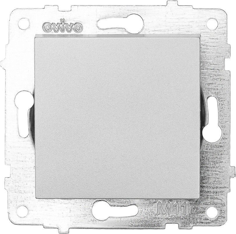 Выключатель одноклавишный скрытый OVIVO Grano серебро (600-000210-200) купить в Мастак Выключатель одноклавишный скрытый OVIVO Grano серебро (600-000210-200) купить в сети строительных магазинов Мастак