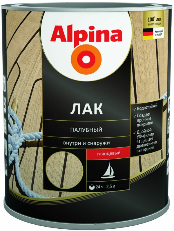 Лак алкидно-уретановый ALPINA Палубный прозрачный 2