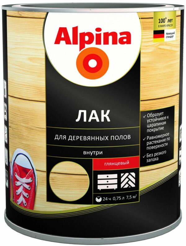 Лак алкидно-уретановый ALPINA Для деревянных полов прозрачный 0