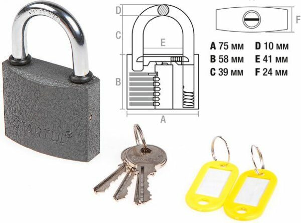 Замок навесной 75 мм STARTUL Standart (ST9084-75) купить в сети строительных магазинов Мастак