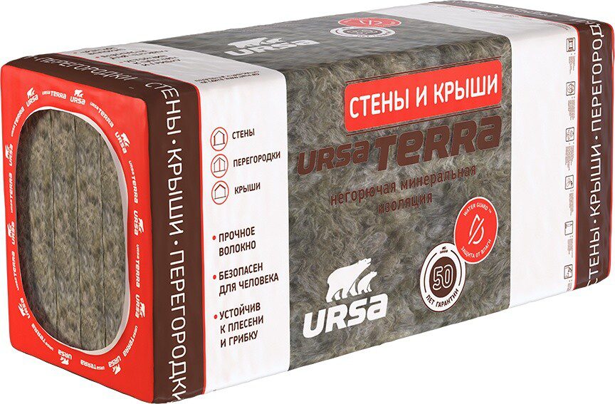 Утеплитель в плитах минвата URSA Terra 36 PN Стены и крыши 1250x610x50 ...