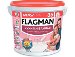 Краска ВД FLAGMAN 35 кухня и ванная база TR 1 л купить в сети строительных магазинов Мастак