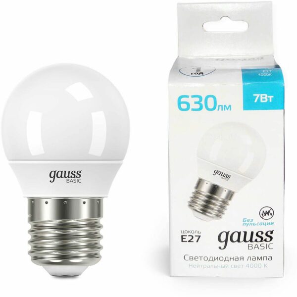 Лампа светодиодная E27 Gauss Basic G45 7 Вт 4000K (10502272) купить в сети строительных магазинов Мастак