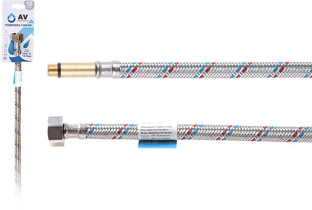 Гибкая подводка для воды штуцер М10 длинный - гайка 1/2" 40 см AV ENGINEERING (AVE20240) купить в Мастак Гибкая подводка для воды штуцер М10 длинный - гайка 1/2" 40 см AV ENGINEERING (AVE20240) купить в сети строительных магазинов Мастак