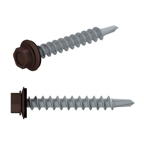 Саморез кровельный 4.8х35 мм цинк, шайба с прокл., PT1, RAL 8017 (70 шт в пласт. конт.) STARFIX