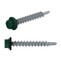 Саморез кровельный 5.5х25 мм цинк, шайба с прокл., PT3, RAL 6005 (50 шт в пласт. конт.) STARFIX