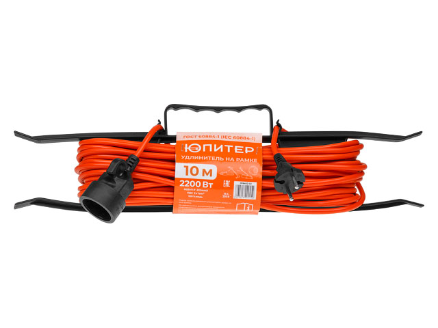 Удлинитель на рамке 10м (1 роз., 2,2 кВт, б з, ПВС 2х1) Юпитер